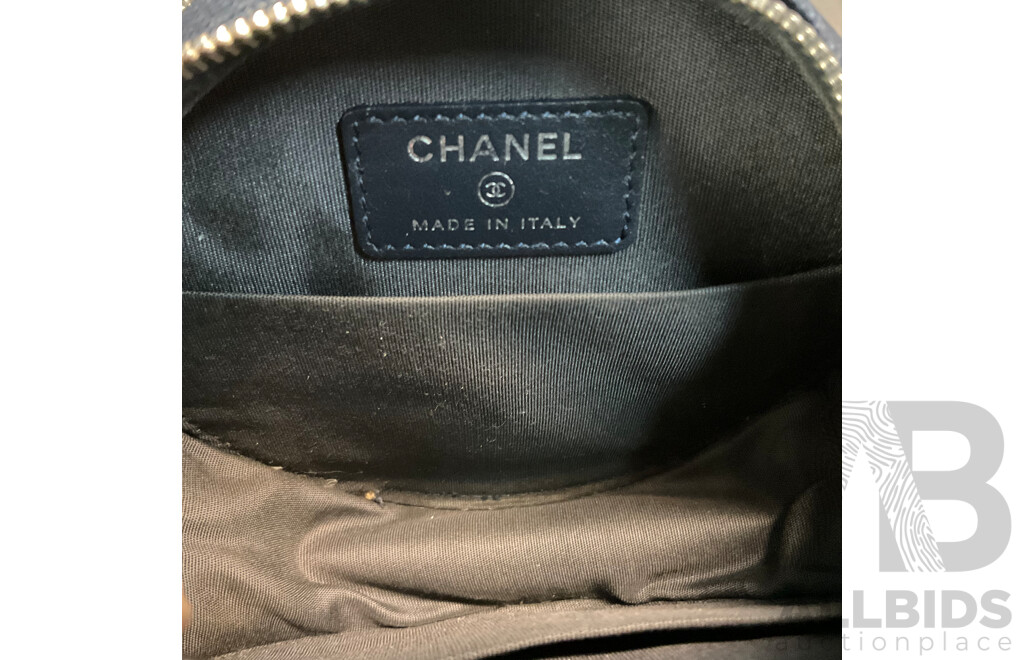 Blue Caviar Striped Round Crossbody Bag  Branded Chanel