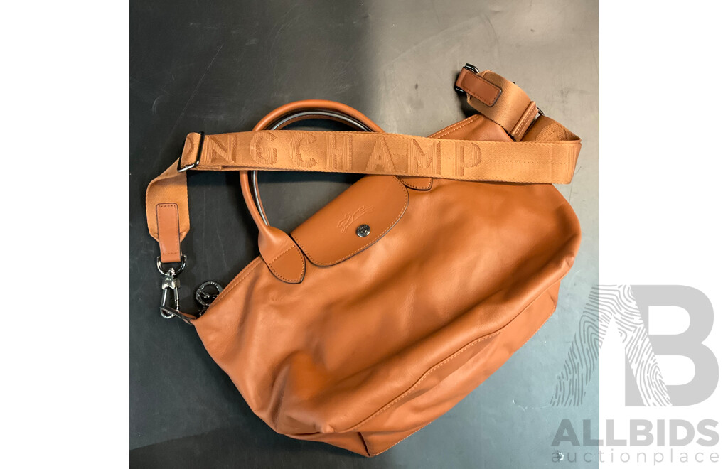 Modele Depose Leather Bag and Mini Purple Handbag with Two Straps Branded Longchamp