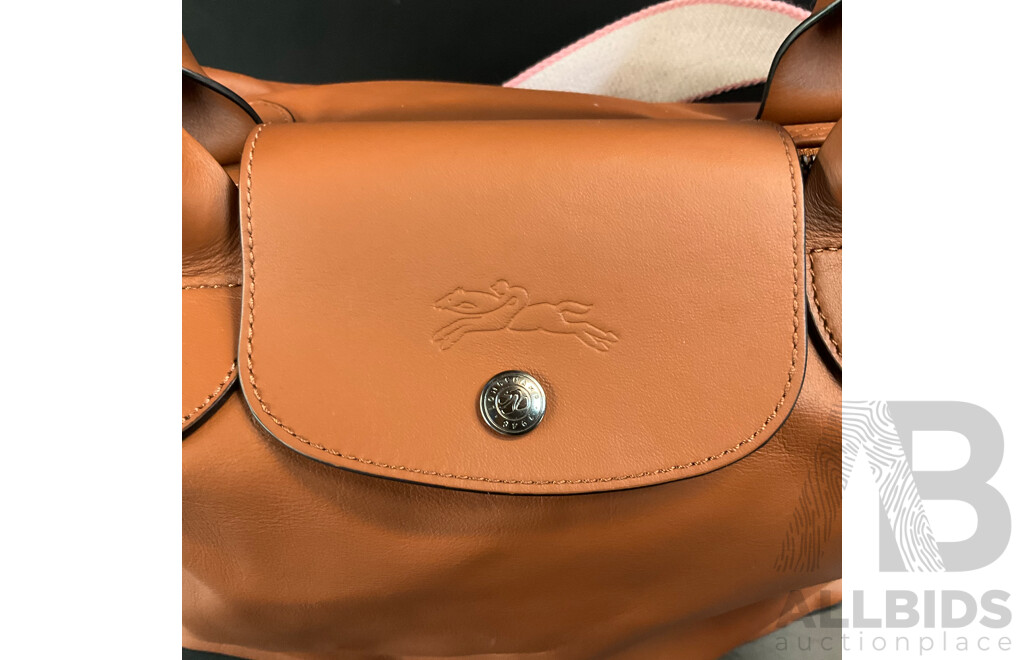 Modele Depose Leather Bag and Mini Purple Handbag with Two Straps Branded Longchamp