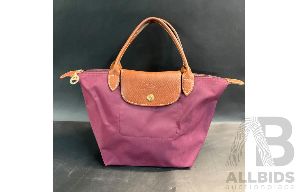 Modele Depose Leather Bag and Mini Purple Handbag with Two Straps Branded Longchamp