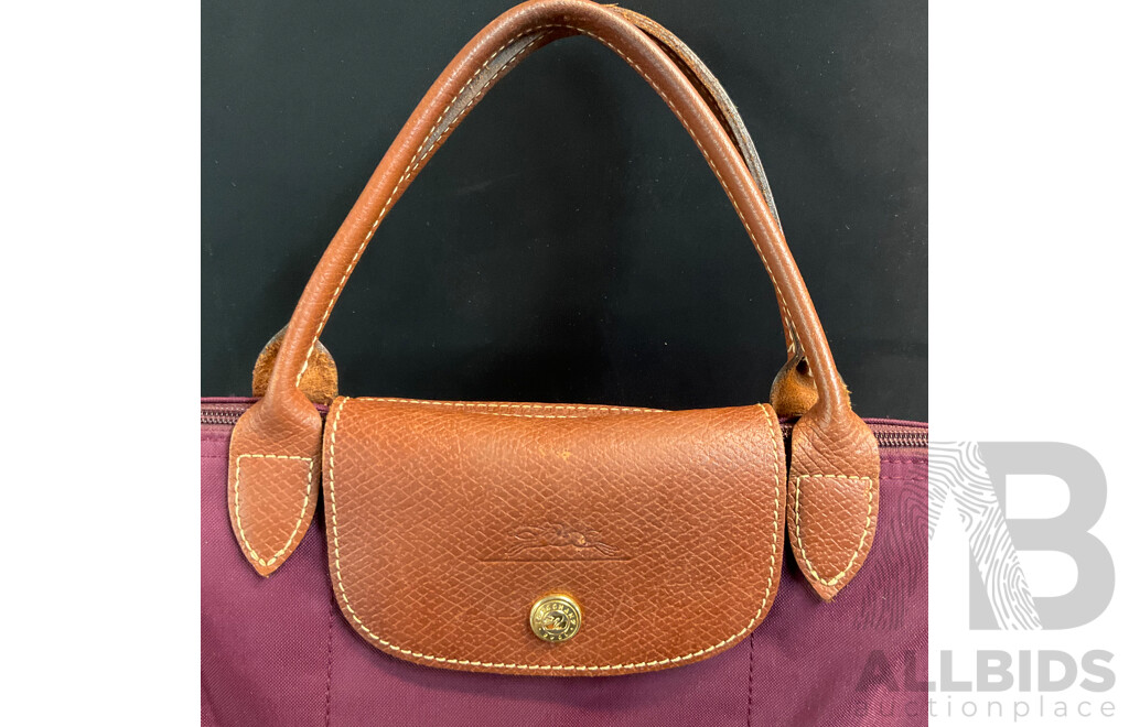Modele Depose Leather Bag and Mini Purple Handbag with Two Straps Branded Longchamp