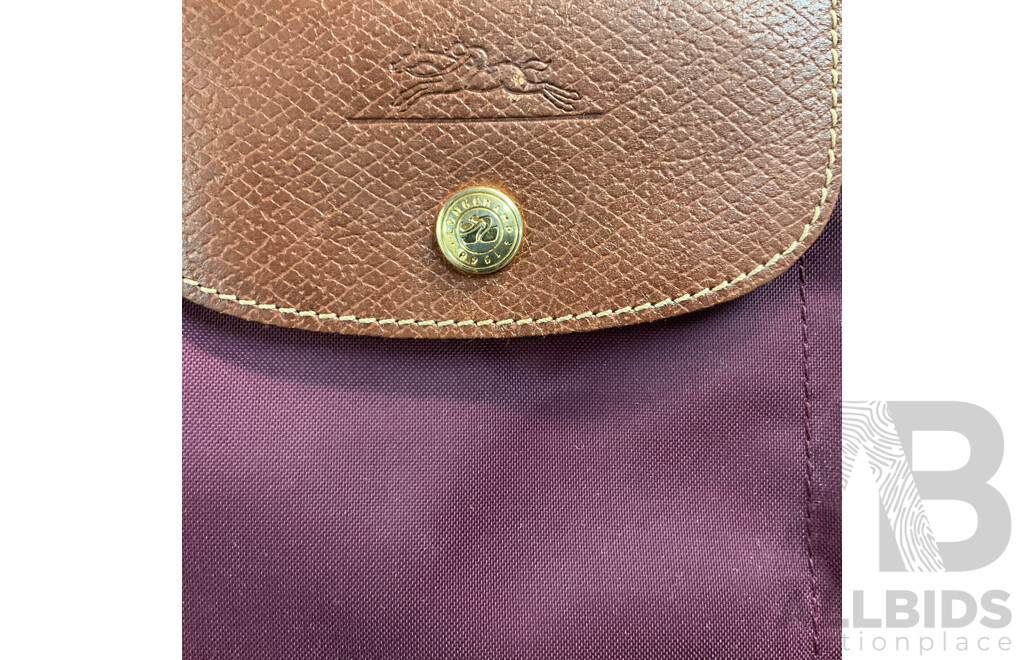 Modele Depose Leather Bag and Mini Purple Handbag with Two Straps Branded Longchamp