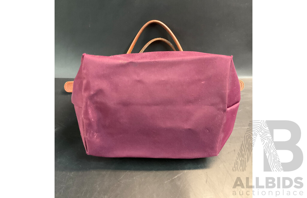 Modele Depose Leather Bag and Mini Purple Handbag with Two Straps Branded Longchamp