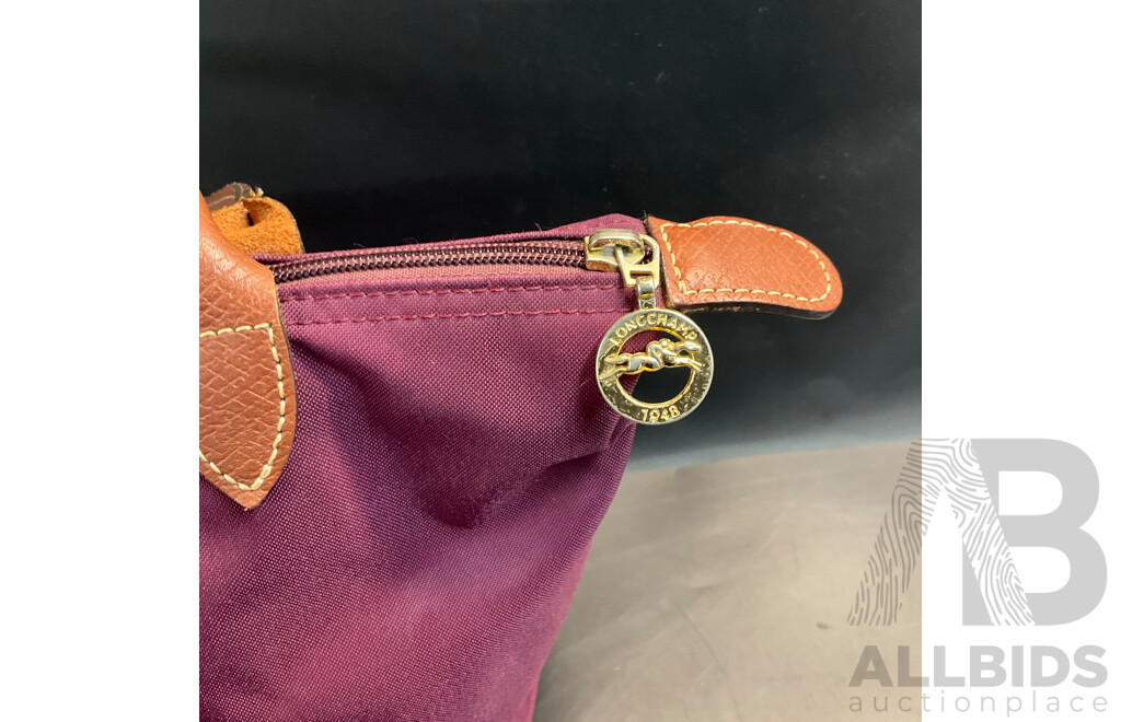 Modele Depose Leather Bag and Mini Purple Handbag with Two Straps Branded Longchamp