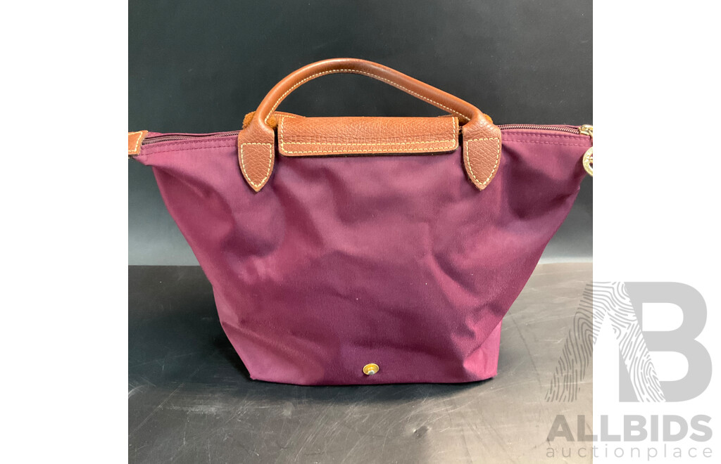 Modele Depose Leather Bag and Mini Purple Handbag with Two Straps Branded Longchamp