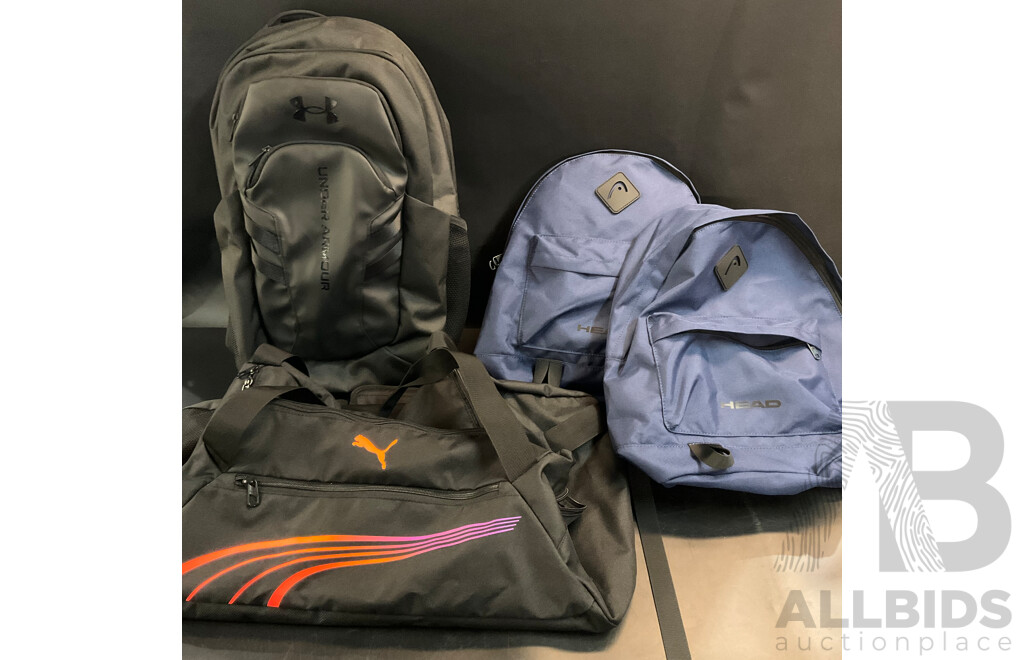 Under Armour, Head Backpack & Puma Sport Carry Bag - Lot of 4