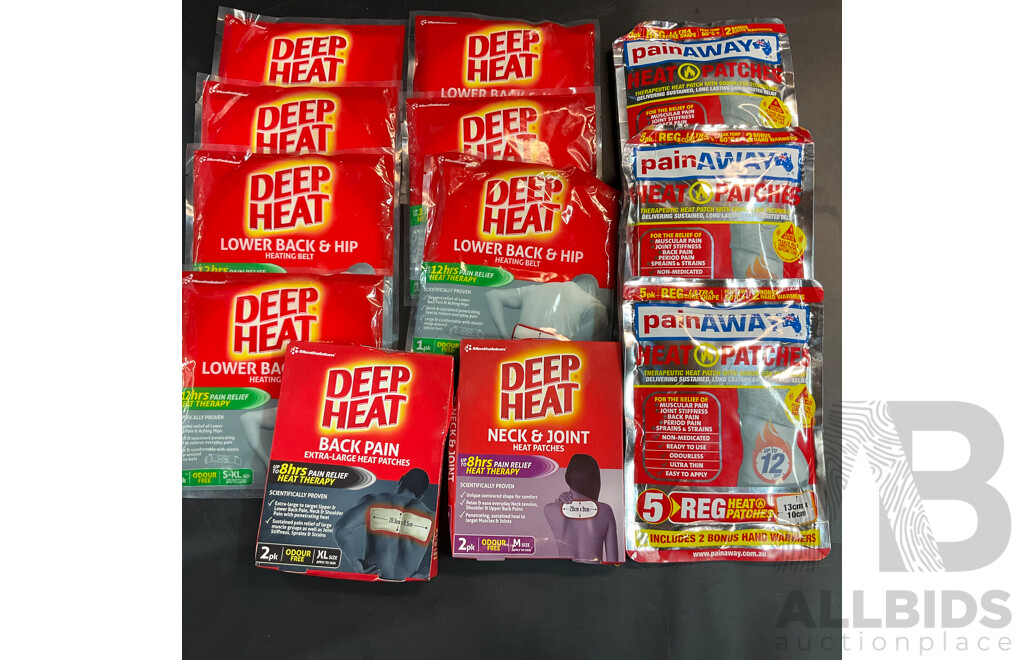 Deep Heat, Pain Away Pain Patches, Heating Belt - Lot of 12