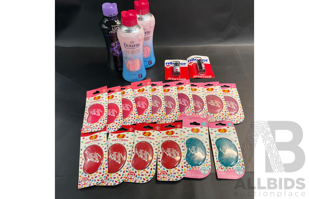 Downy in Wash Scent Booster & Nilodor Concentrated Deodoriser & Assorted Jelly Belly Air Freshner