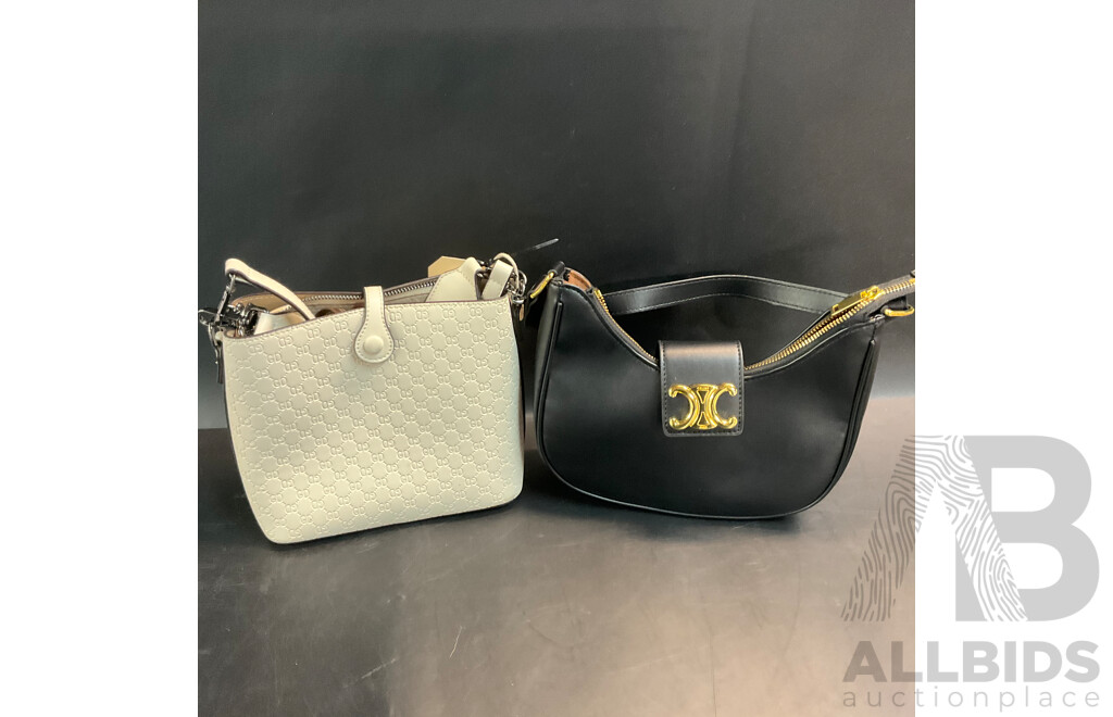Women's White Monogram Pattern Crossbody Bag & Black Hand Bag