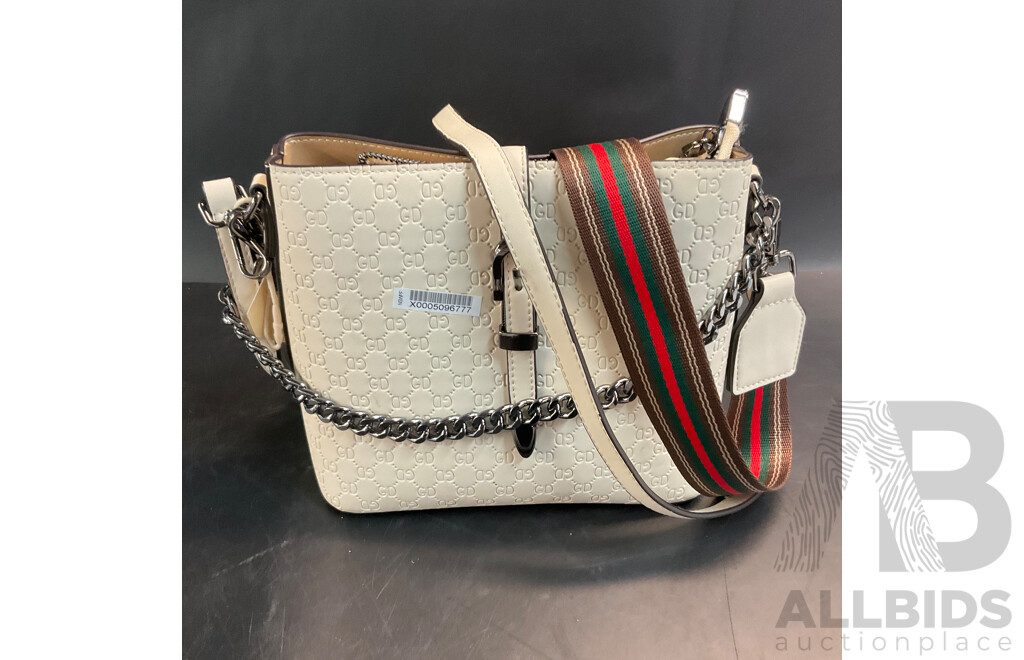 Women's White Monogram Pattern Crossbody Bag & Black Hand Bag