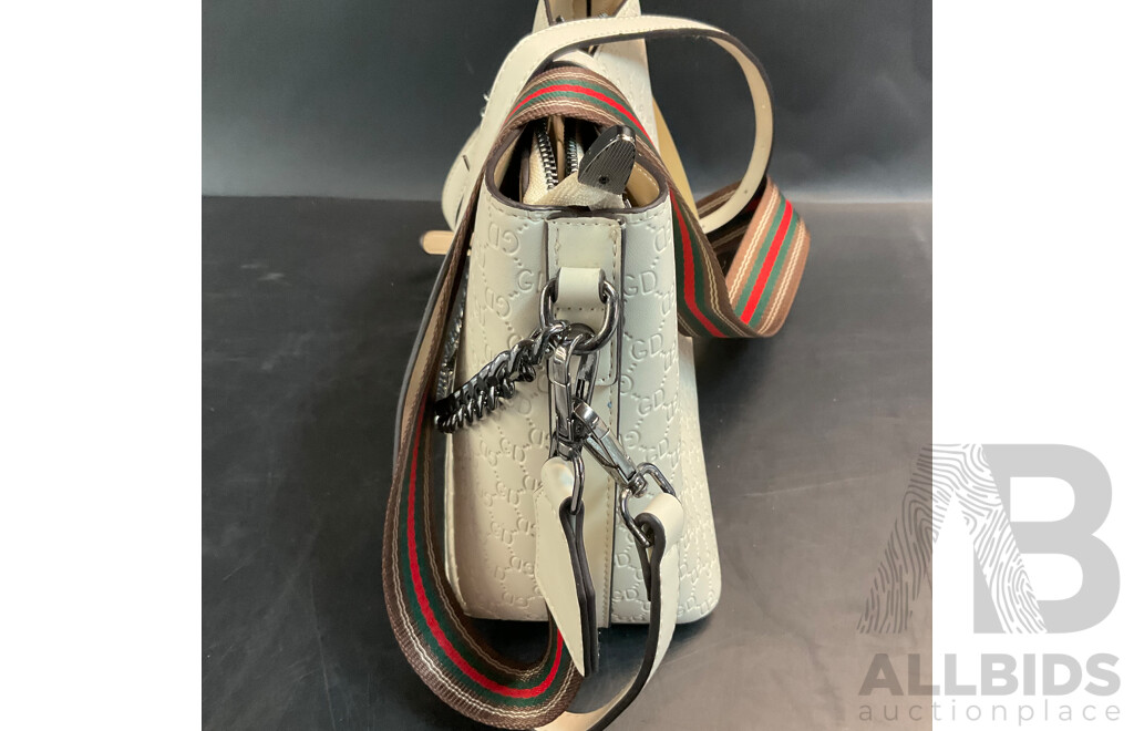 Women's White Monogram Pattern Crossbody Bag & Black Hand Bag