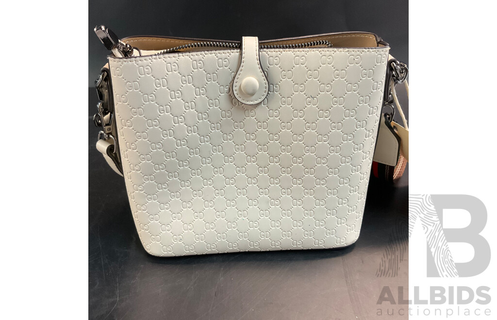 Women's White Monogram Pattern Crossbody Bag & Black Hand Bag