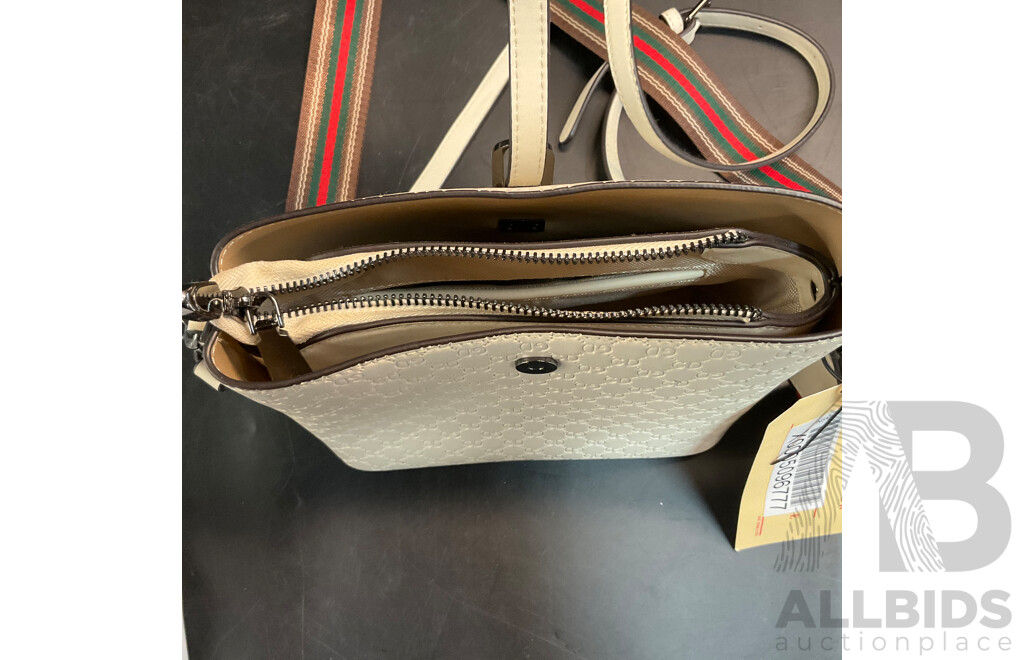 Women's White Monogram Pattern Crossbody Bag & Black Hand Bag