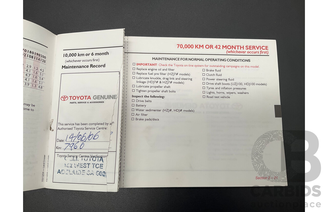 7/2005 Toyota Landcruiser GXL (4x4) HDJ100R Upgrade 4d Wagon Graphite Grey Metallic Turbo Diesel 4.2L