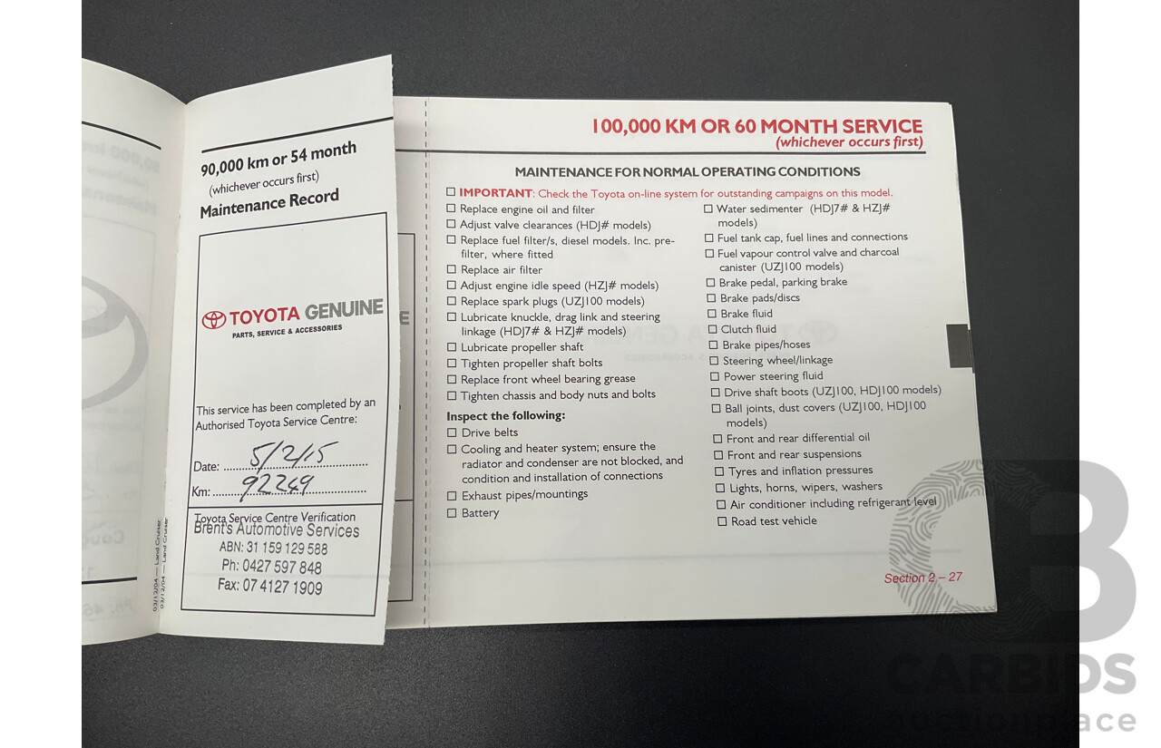 7/2005 Toyota Landcruiser GXL (4x4) HDJ100R Upgrade 4d Wagon Graphite Grey Metallic Turbo Diesel 4.2L