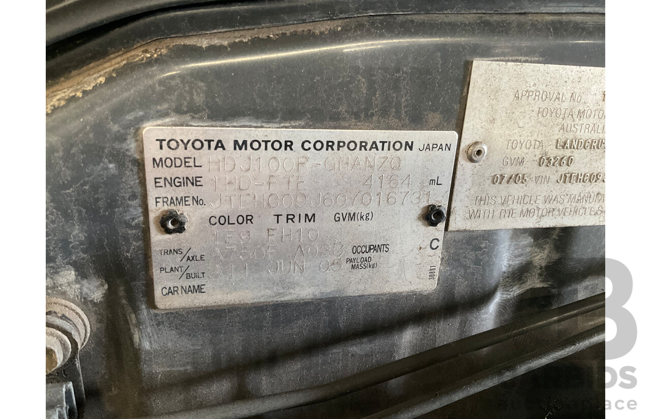 7/2005 Toyota Landcruiser GXL (4x4) HDJ100R Upgrade 4d Wagon Graphite Grey Metallic Turbo Diesel 4.2L