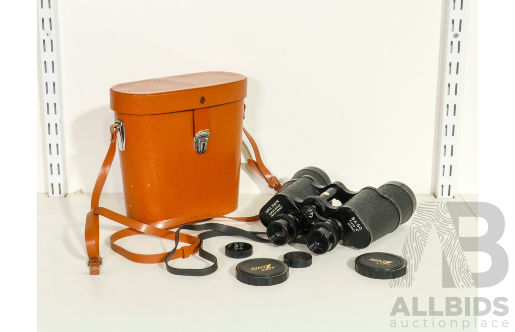 Pair of Cased Vintage Super Zenith 8x50 Binoculars