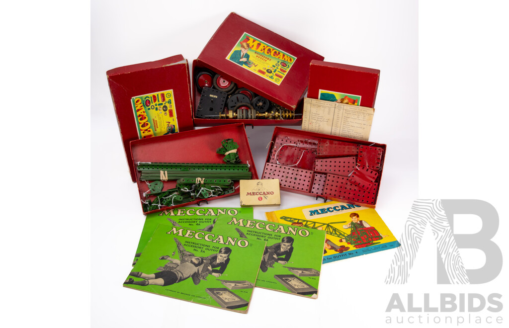 Meccano Vintage Accessory Outfits 4A, 5A, and 6A in Original Boxes