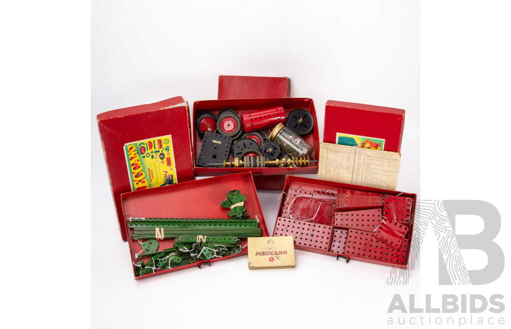 Meccano Vintage Accessory Outfits 4A, 5A, and 6A in Original Boxes