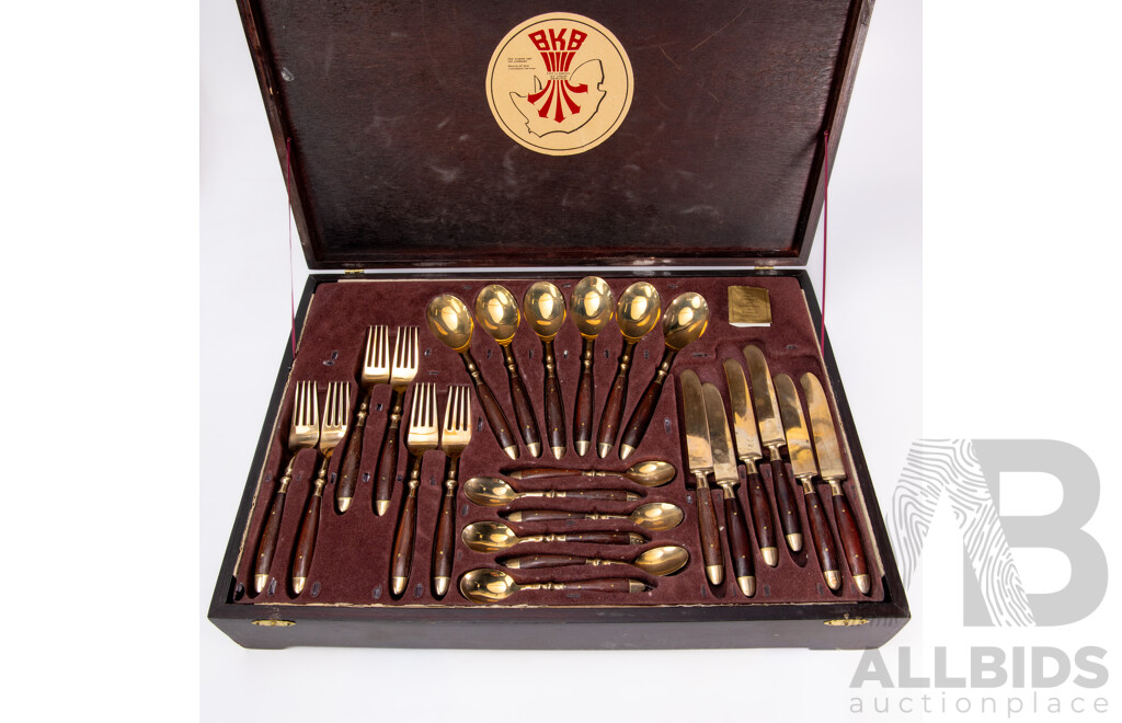 South African Sussex National Championships Bronze and Rosewood Presentation Cutlery Set, 1984