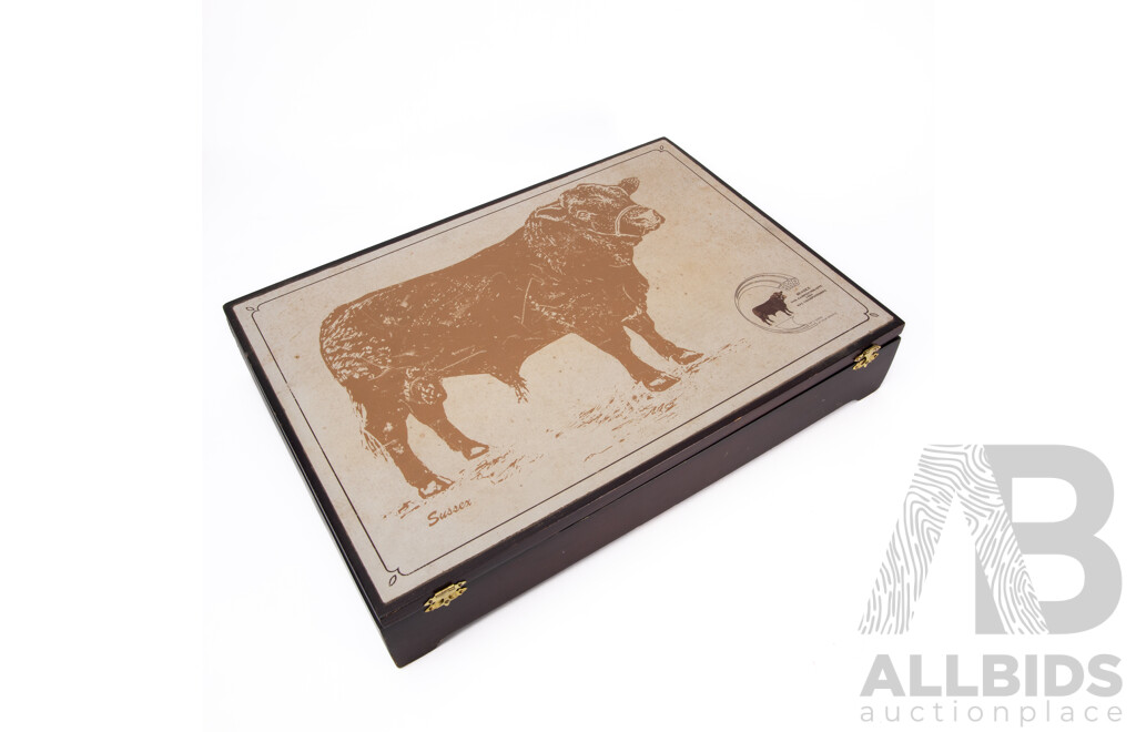 South African Sussex National Championships Bronze and Rosewood Presentation Cutlery Set, 1984