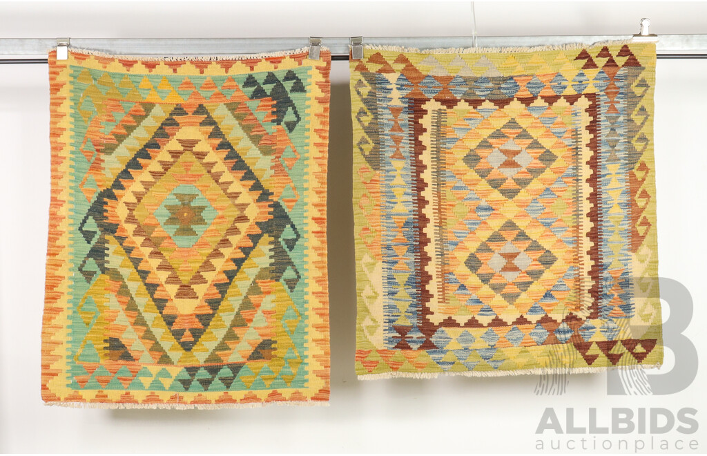 Pair of Vintage Hand Knotted Afghan Woollen Kilims