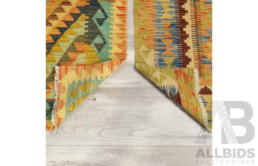 Pair of Vintage Hand Knotted Afghan Woollen Kilims