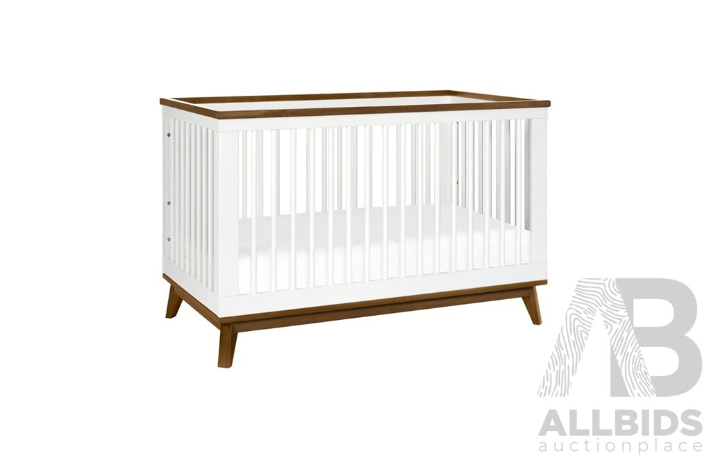 Babyletto Scoot Convertible Baby Cot - White / Natural / Walnut
