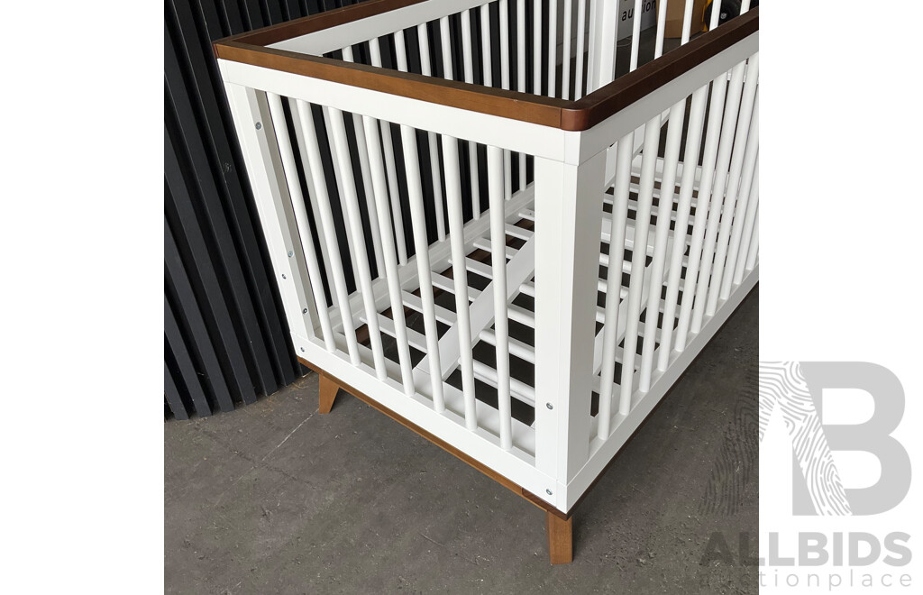 Babyletto Scoot Convertible Baby Cot - White / Natural / Walnut