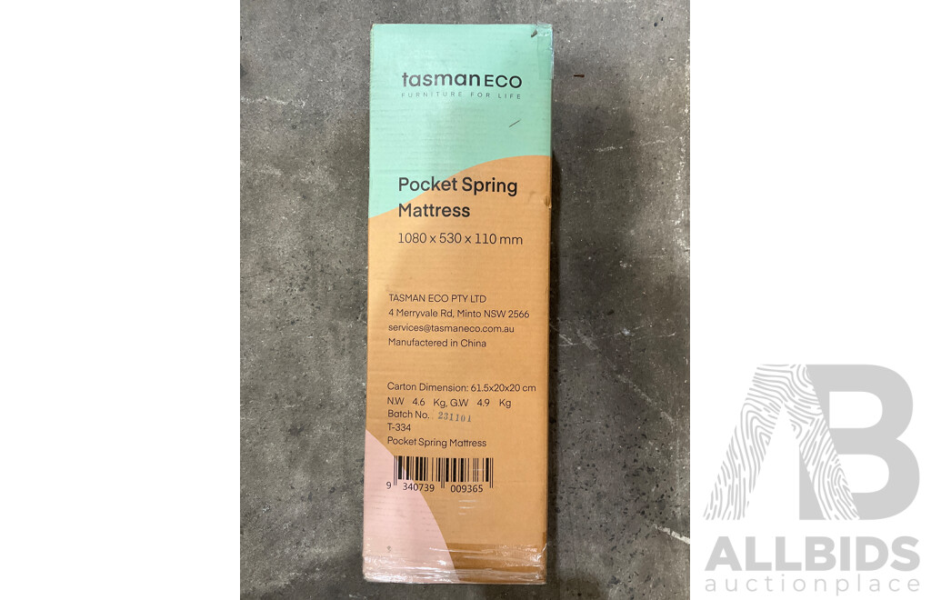 TASMAN ECO - Pocket Spring Mattress 108x53x11cm (T-334)