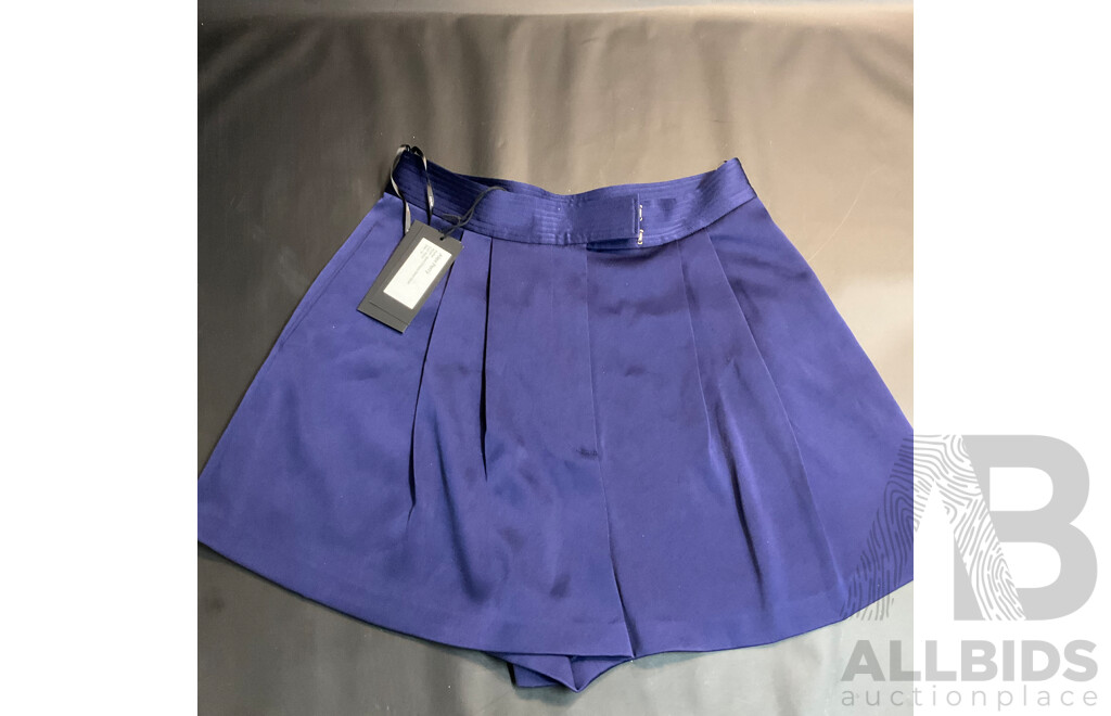 Satin Crepe Pleat Short - Navy - Size 16 Branded Alex Perry