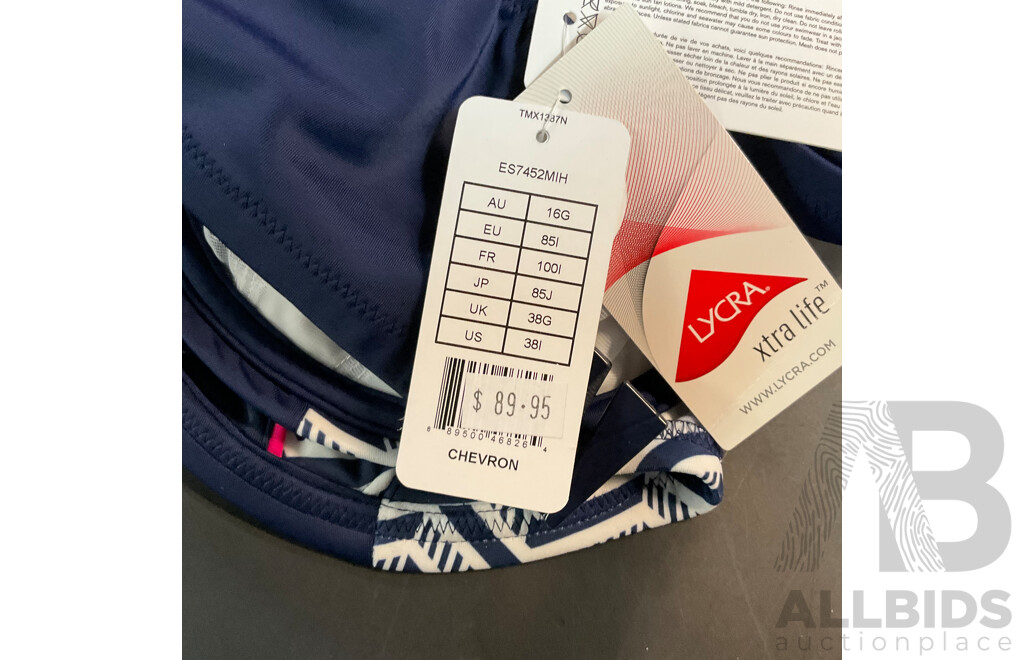 Elomi Swim Chevron Top & Hight Waist Briefs - Various Sizes - Lot of 11