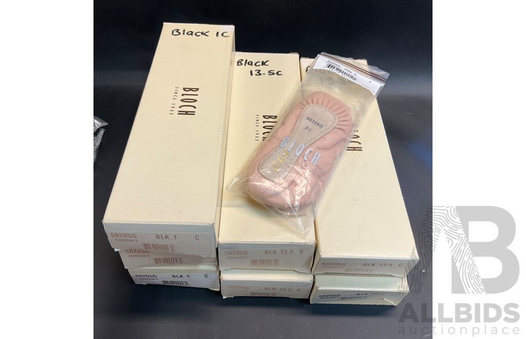 BLOCH Dance Women's Dansoft Full Sole Leather Ballet Slipper/Shoe - Black (Size 13.5 & 1) and Pink (Size 7)  - Lot of 8