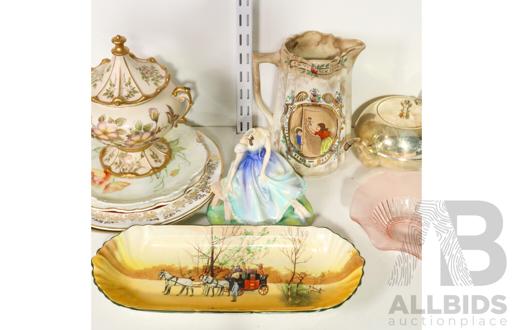 Assortment of Ceramics, Silverplate and Glass Ware Including Royal Doulton Ceramic Flower Arrangement and Swan, Robert Gordon Lamp, Endeavor Collector Plate, Radiant Teapot, Glass Bowl, Jug and Plate, Royal Worcester Vase...........