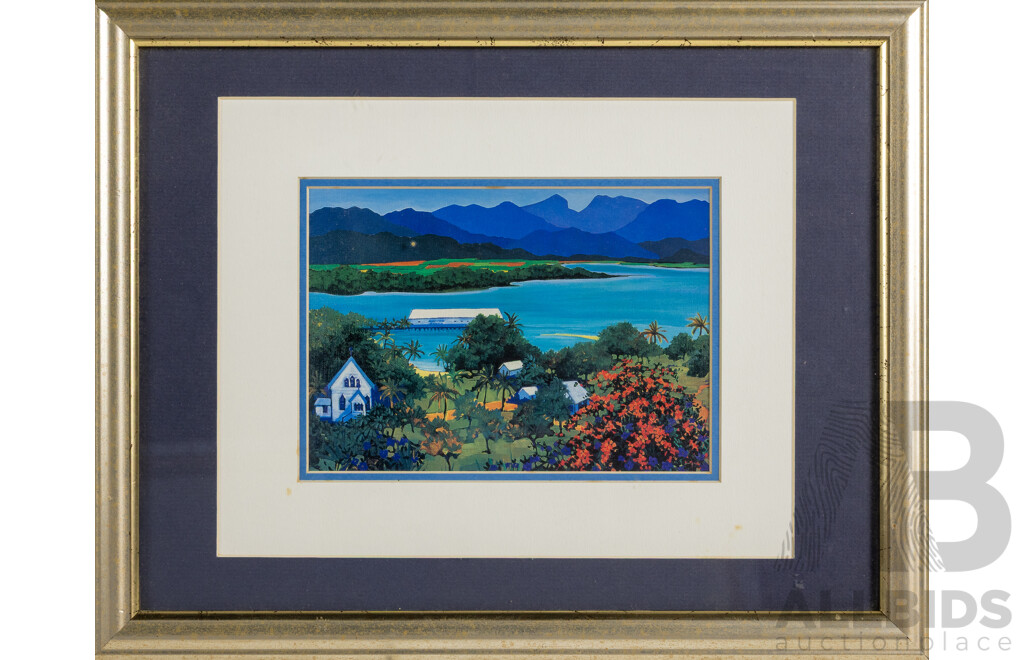 Tania Heben (20th Century, Australian), Canefields [Mossman, QLD] & a View From the Hill [Port Douglas], Pair of Coloured Prints After Original Oils, 29 x 36 cm (frames) (2)