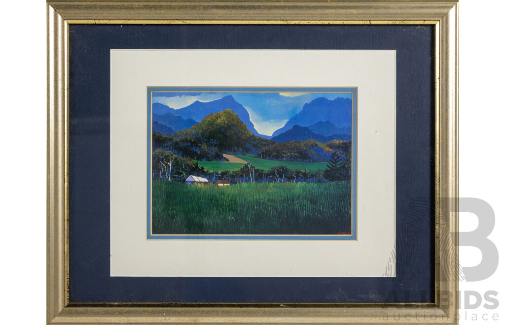 Tania Heben (20th Century, Australian), Canefields [Mossman, QLD] & a View From the Hill [Port Douglas], Pair of Coloured Prints After Original Oils, 29 x 36 cm (frames) (2)