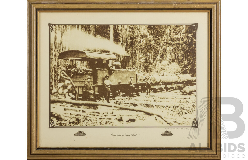 Artist Unknown, (20th Century), Steam Train on Fraser Island, Reproduction Print After Original Photograph From Collection at John Oxley Library, Brisbane, 47 x 58 cm (frame)