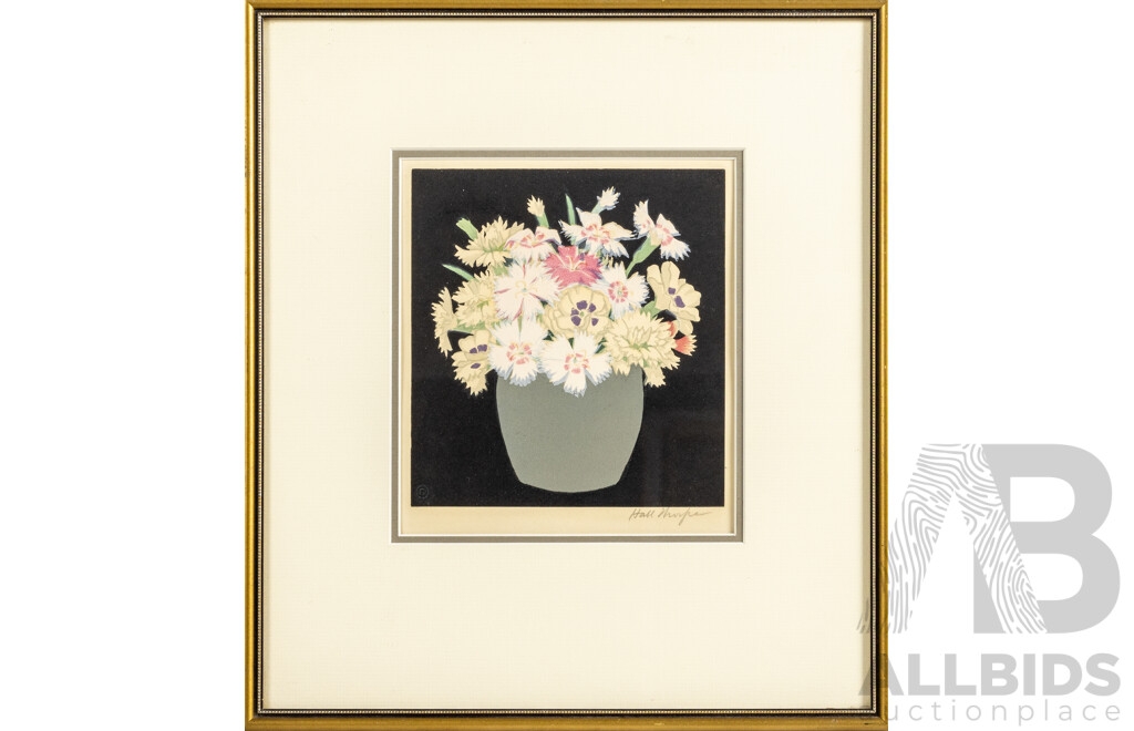 John Hall Thorpe, (19th/20th Centuries, Australian, 1874-1947), Pinks, Original Woodcut Print, 36 x 32 cm (frame)