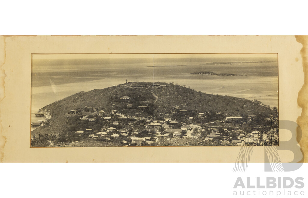 Wonderful Wooden and Glass Antique Frame, Alongside Panoramic Photograph of Unidentified Coastal Town, 33 x 68 cm (frame)