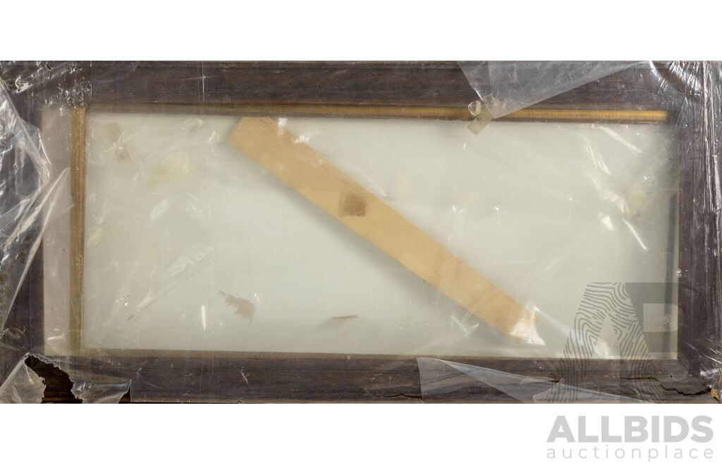 Wonderful Wooden and Glass Antique Frame, Alongside Panoramic Photograph of Unidentified Coastal Town, 33 x 68 cm (frame)