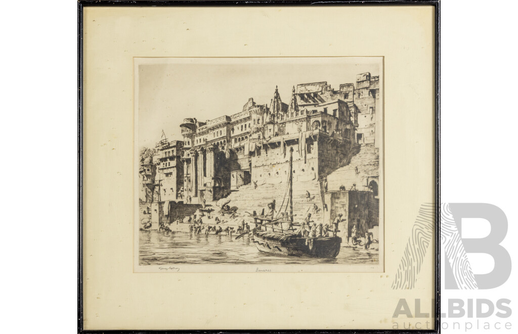 Sir Lionel Lindsay, (19th/20th Centuries, Australian, 1874-1961), Benares (1930), Original Drypoint Etching on Wove Paper, 42 x 45 cm (frame)