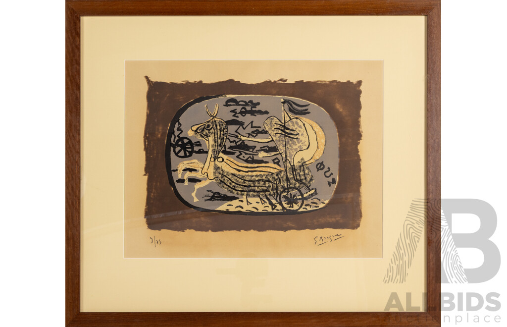 Georges Braque (19/20th Centuries, French, 1882-1963), Phaeton, Char I (Vallier 26) (1945), Original Colour Lithograph, 64 x 74 cm (frame)