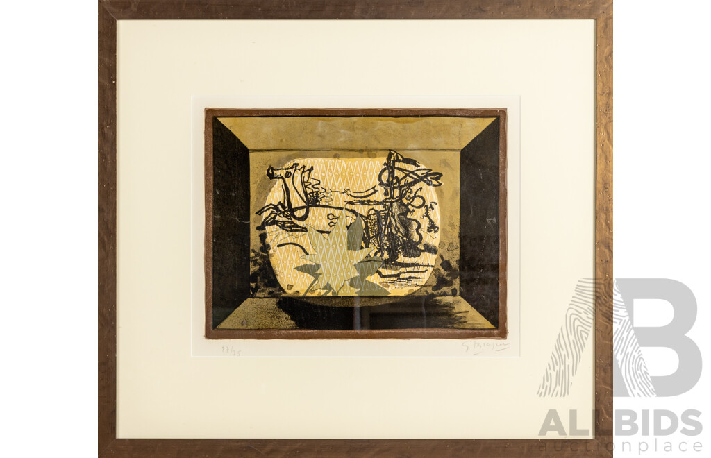 Georges Braque (19/20th Centuries, French, 1882-1963), Le Char III (The Chariot III) (1955), Original Colour Lithograph with Embossing & Hand Varnished by Artist, 64 x 72 cm (frame)