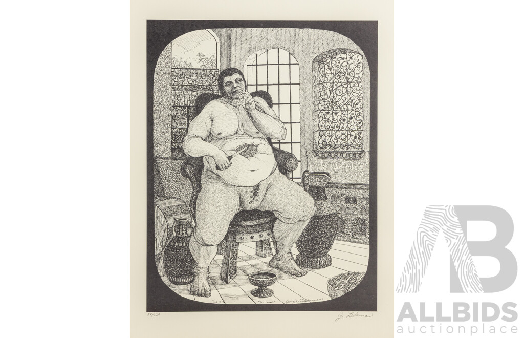Joseph A. Lieberman (20th Century, American-Born Australian, 1947-), the Seven Deadly Sins, Really Interesting Portfolio with Folder of Seven Editioned & Signed Vintage Lithographs, 58 x 46 and 46 x 58 cms (7)