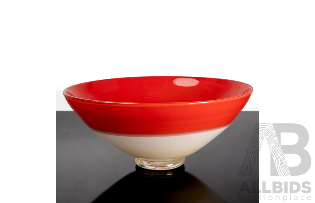 Large Art Glass Two-Tone Bowl by Maureen Williams
