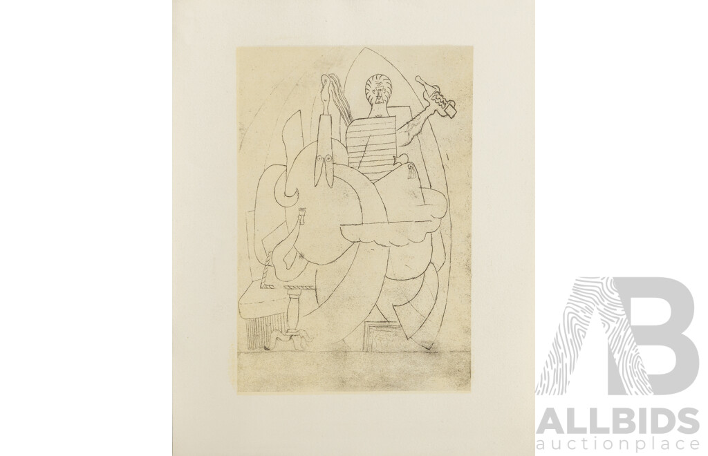 Pablo Picasso (19/20th Centuries, Spanish, 1881-1973), Card Players at Table & Untitled, Pair of Miniature Vintage Unsigned Lithographic Prints, 21 x 26 & 26 x 21 cm (sheets) (2)