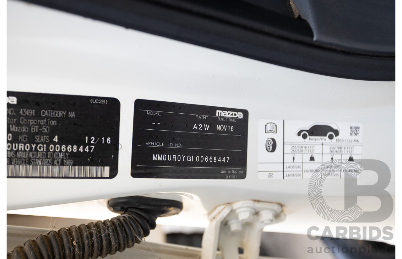 12/2016 Mazda BT-50 XT Hi-Rider (4x2) MY16 Cab Chasis Cool White Turbo Diesel 2.2L