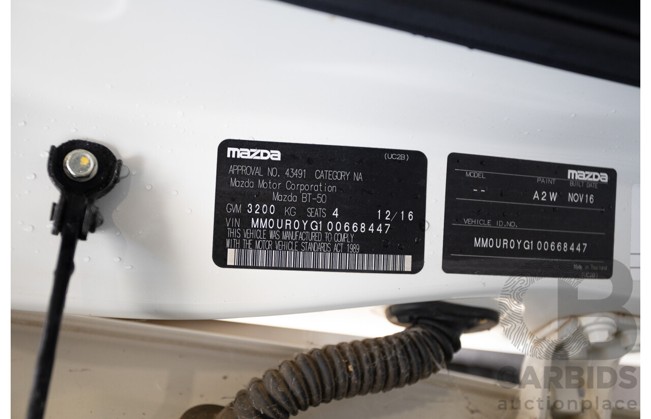 12/2016 Mazda BT-50 XT Hi-Rider (4x2) MY16 Cab Chasis Cool White Turbo Diesel 2.2L