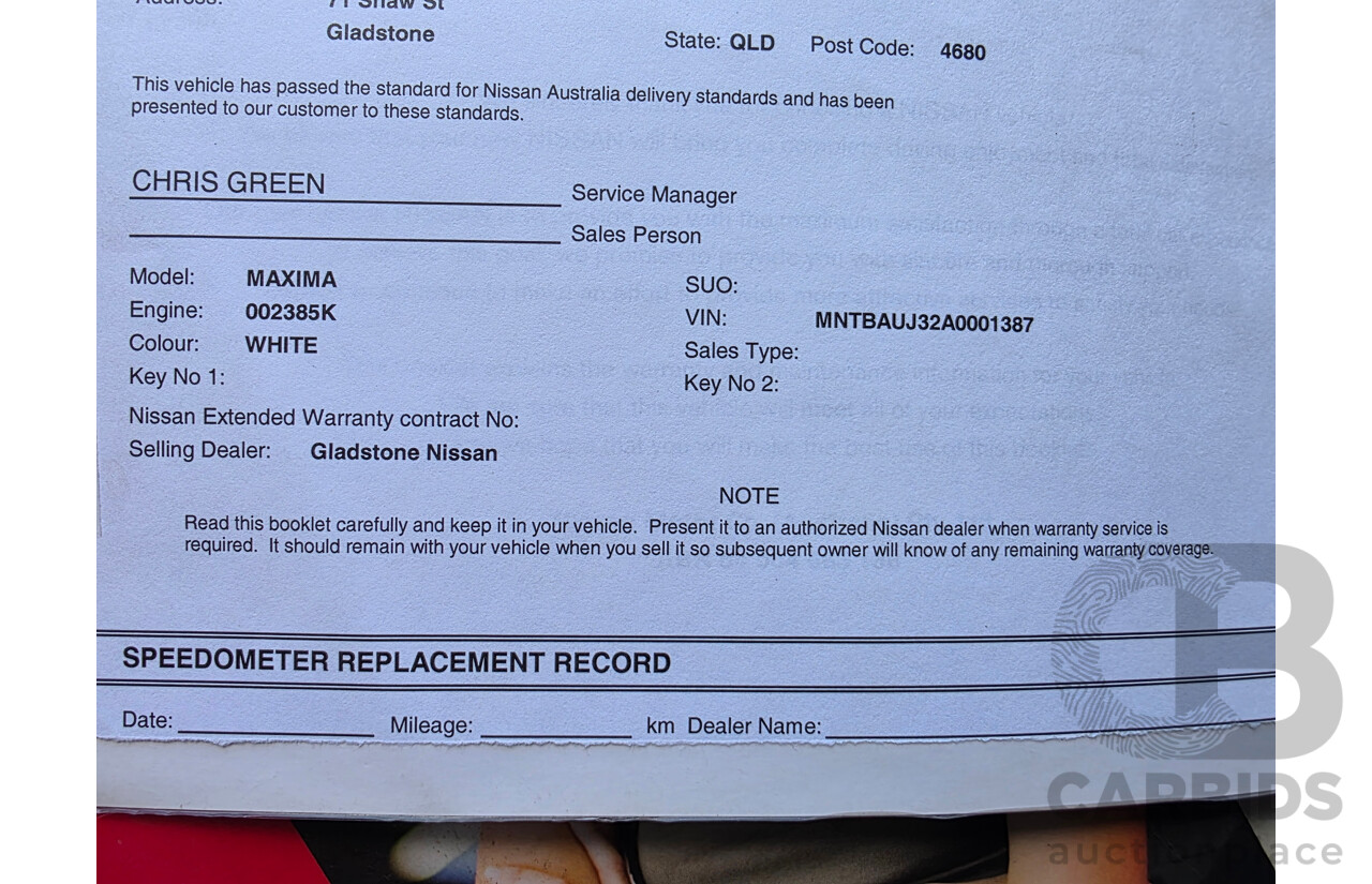 11/2009 Nissan Maxima 350 ST-S J32 4d Sedan White 3.5L