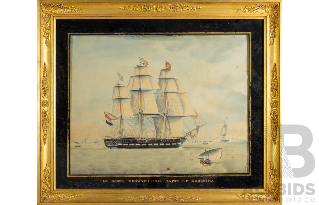 Signed Indistinctly, (19th Century), Le Goede Verwachting Sailing Ship, Original Pencil & Watercolour, 75 x 89 cm (frame)